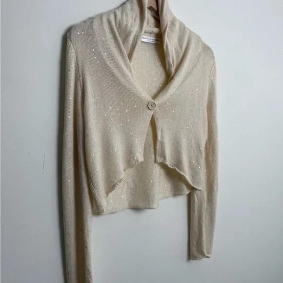 $2.2k Brunello Cucinelli Cream silk Sequin knit cardigan Italy lightweight shawl